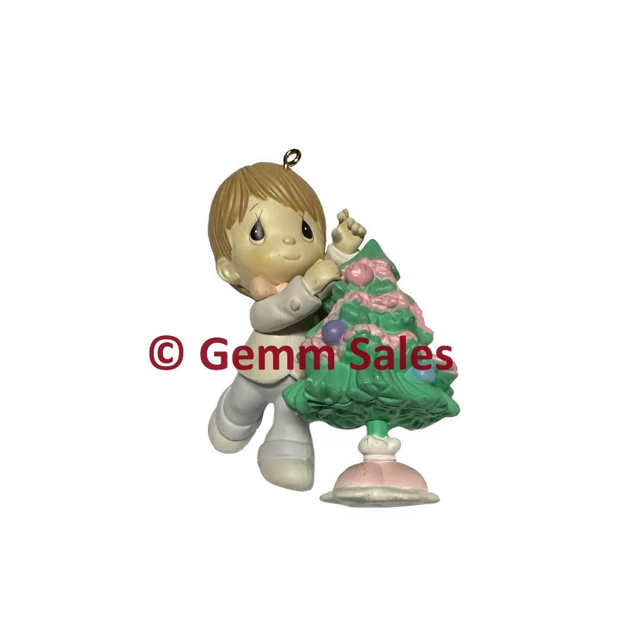 Precious Moments Little Boy with Christmas Tree - 1995