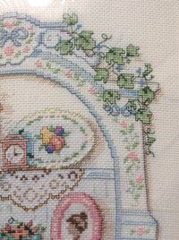 Cross Stitch Framed Art, Victorian Shelf Cross Stitch Art, Cross Stitched Doilies