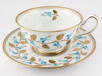 New Chelsea Staffs Cup And Saucer - Aqua Enamel Gold Leaves