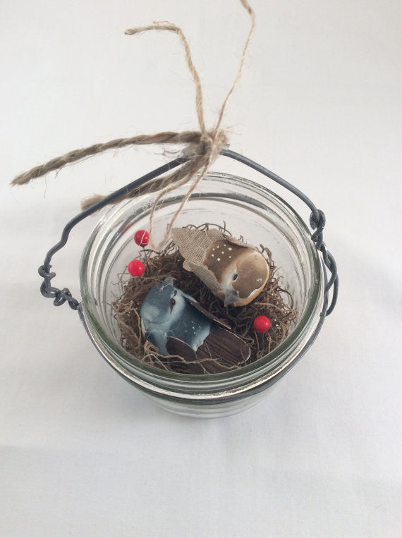 Mason Jar - Birds Nesting Ornament